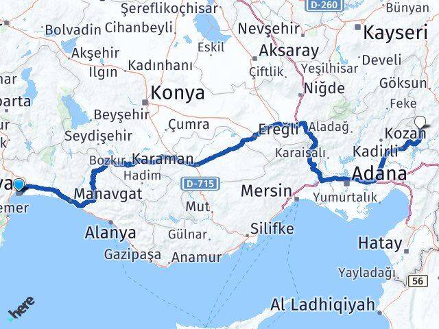Antalya Andırın Kahramanmaraş Arası Kaç Km - Yol Haritası