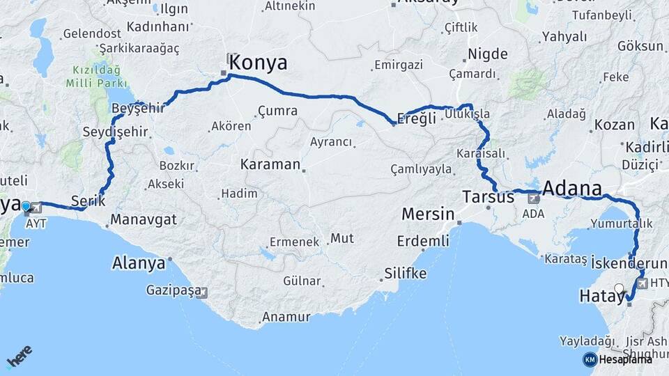 Antalya Antakya Hatay Arası Kaç Km - Yol Haritası