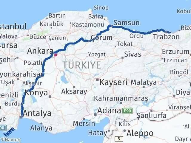 Antalya Arsin Trabzon Arası Kaç Km - Yol Haritası