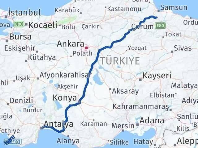 Antalya Asarcık Samsun Arası Kaç Km - Yol Haritası