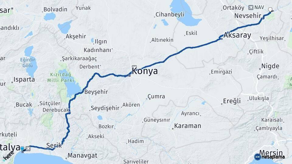 Antalya Avanos Nevşehir Arası Kaç Km - Yol Haritası