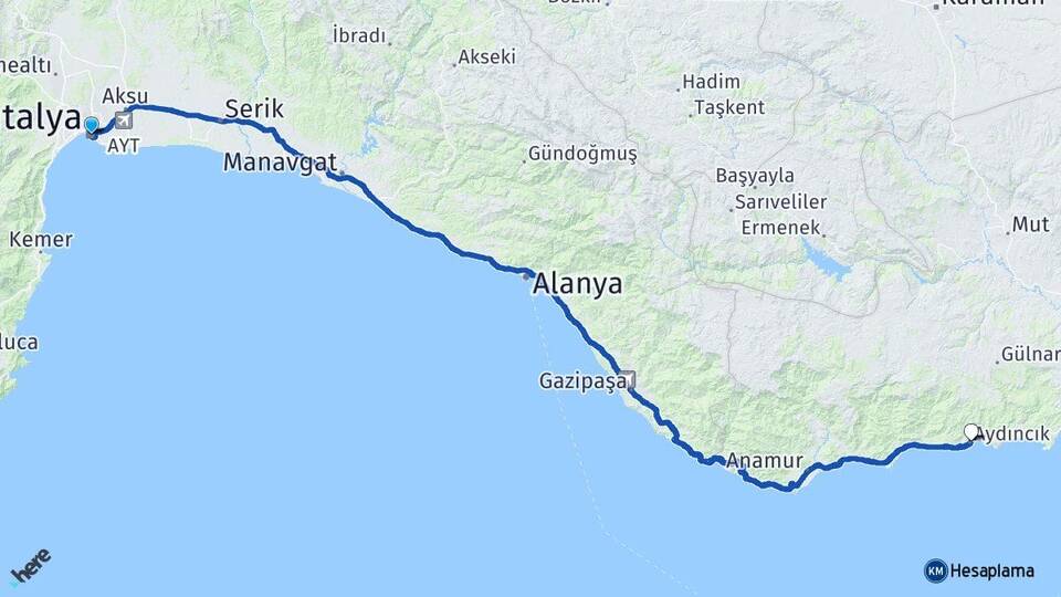 Antalya Aydıncık Mersin Arası Kaç Km - Yol Haritası