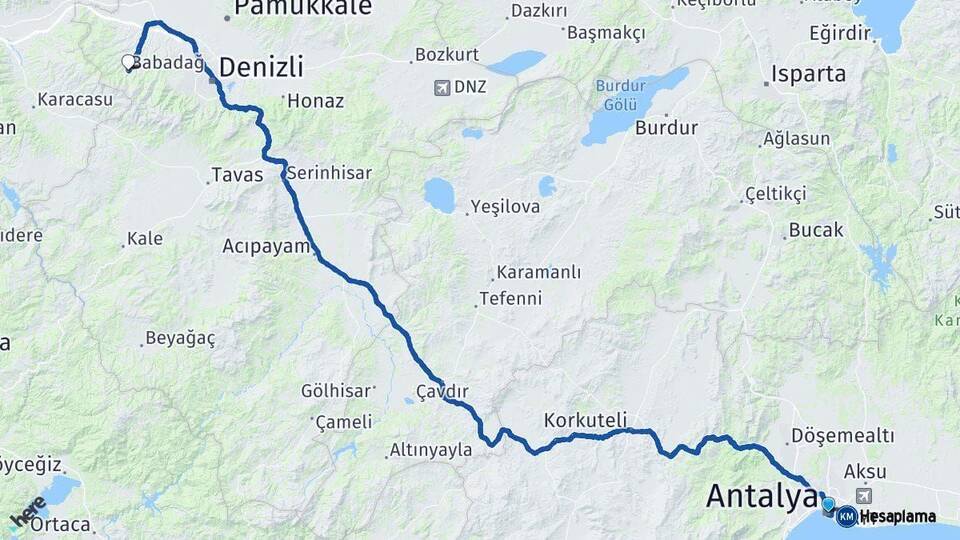Antalya Babadağ Denizli Arası Kaç Km - Yol Haritası