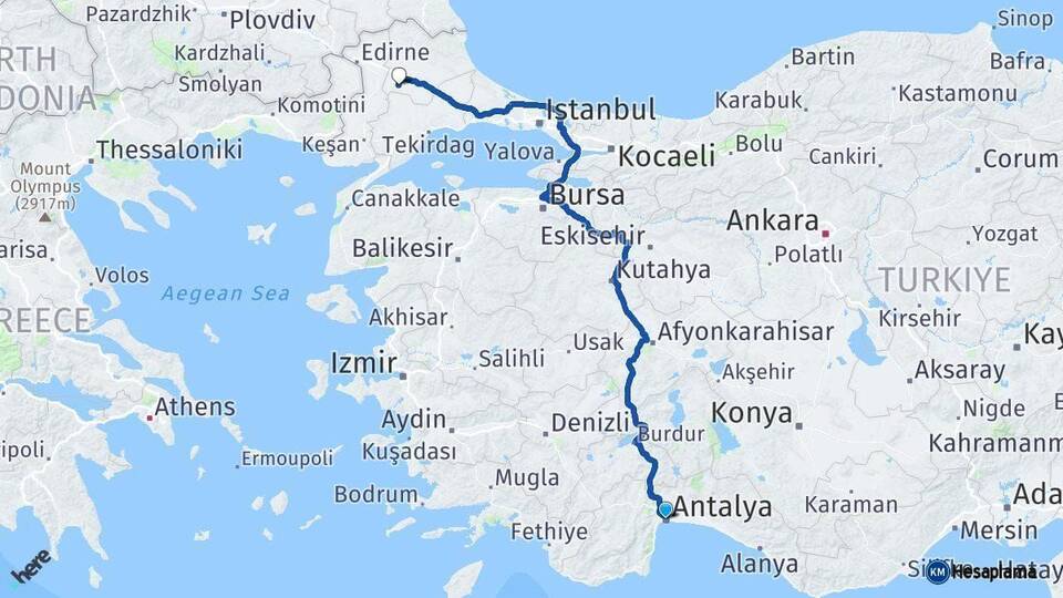Antalya Babaeski Kırklareli Arası Kaç Km - Yol Haritası