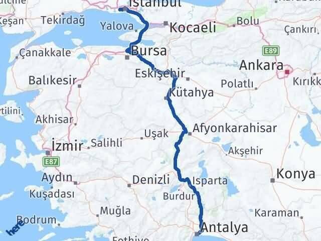 Antalya Bağcılar İstanbul Arası Kaç Km - Yol Haritası