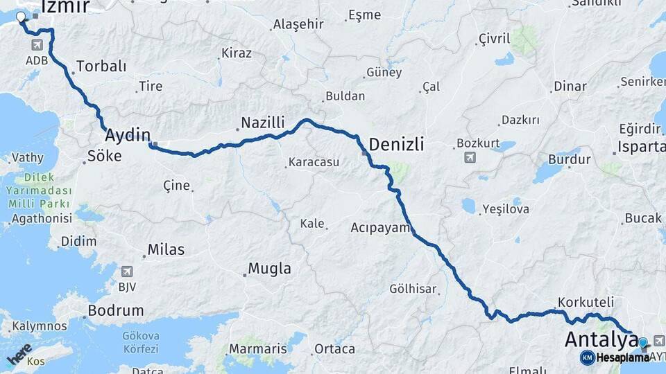 Antalya Balçova İzmir Arası Kaç Km - Yol Haritası