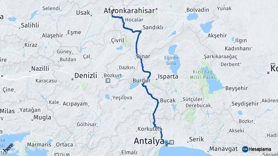 Antalya Banaz Uşak Arası Kaç Km - Yol Haritası