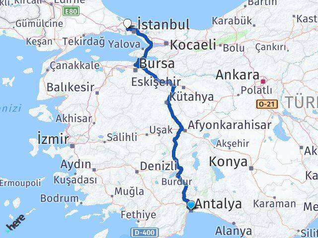 Antalya Başakşehir İstanbul Arası Kaç Km - Yol Haritası