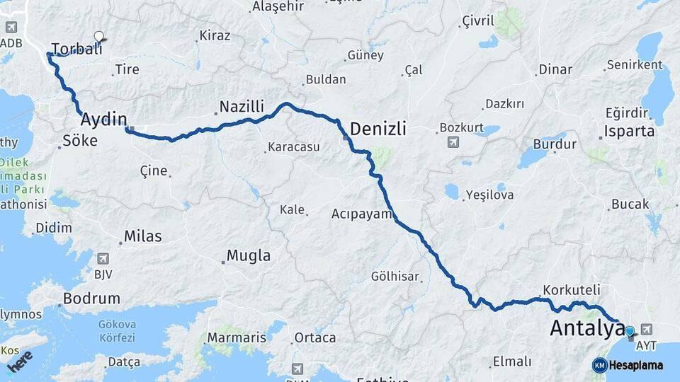 Antalya Bayındır İzmir Arası Kaç Km - Yol Haritası