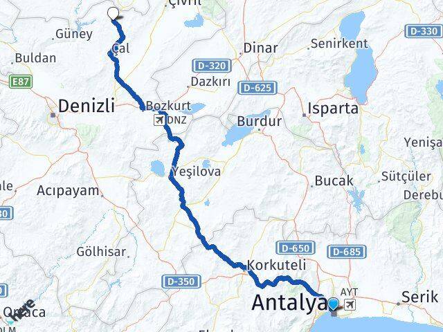 Antalya Bekilli Denizli Arası Kaç Km - Yol Haritası