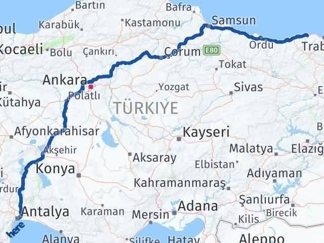 Antalya Beşikdüzü Trabzon Arası Kaç Km - Yol Haritası