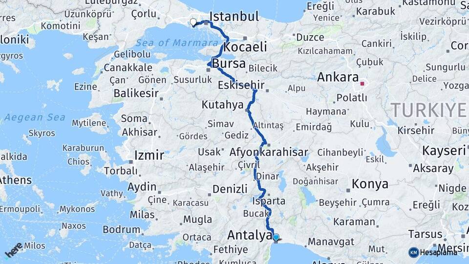 Antalya Beylikdüzü İstanbul Arası Kaç Km - Yol Haritası