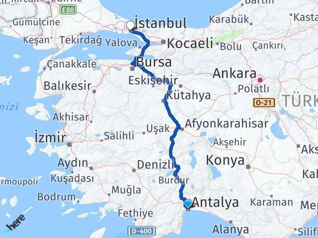 Antalya Beyoğlu İstanbul Arası Kaç Km - Yol Haritası