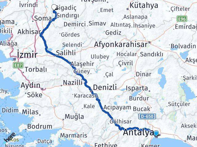 Antalya Bigadiç Balıkesir Arası Kaç Km - Yol Haritası