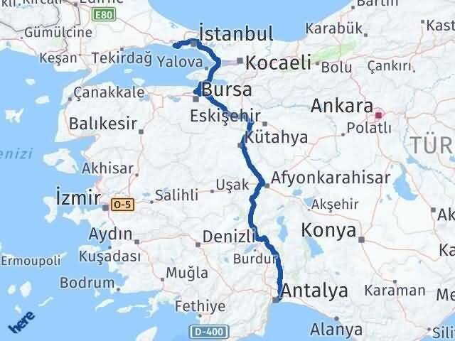 Antalya Büyükçekmece İstanbul Arası Kaç Km - Yol Haritası