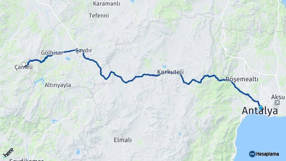 Antalya Çameli Denizli Arası Kaç Km - Yol Haritası