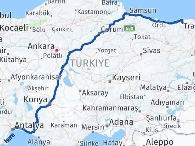 Antalya Çanakçı Giresun Arası Kaç Km - Yol Haritası