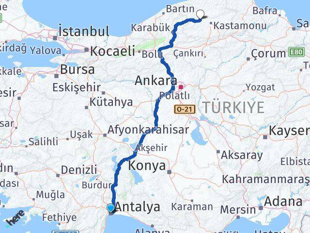 Antalya Daday Kastamonu Arası Kaç Km - Yol Haritası