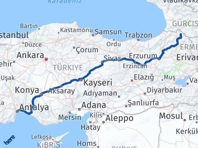 Antalya Damal Ardahan Arası Kaç Km - Yol Haritası