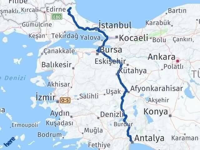 Antalya Demirköy Kırklareli Arası Kaç Km - Yol Haritası