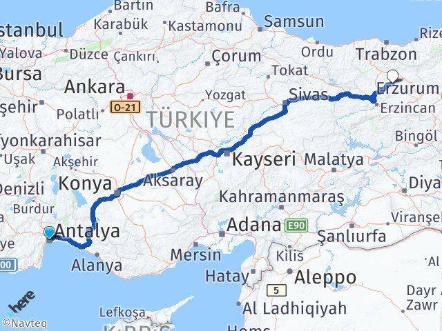 Antalya Demirözü Bayburt Arası Kaç Km - Yol Haritası