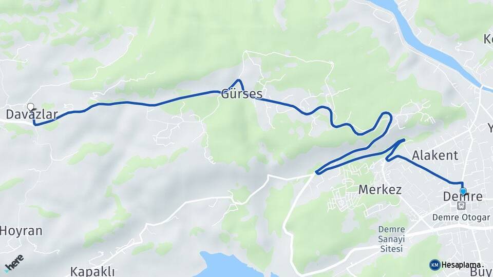 Antalya Demre Davazlar Demre Arası Kaç Km - Yol Haritası