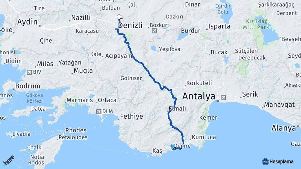 Antalya Demre Pamukkale Denizli Arası Kaç Km - Yol Haritası