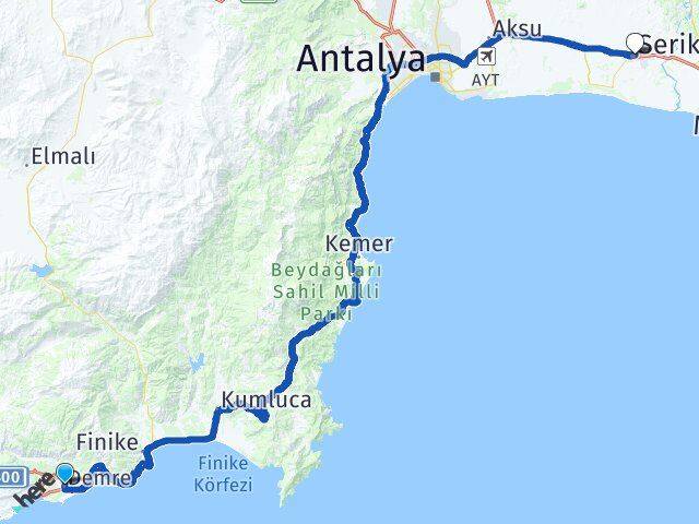 Antalya Demre Serik Arası Kaç Km - Yol Haritası
