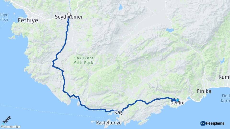 Antalya Demre Seydikemer Muğla Arası Kaç Km - Yol Haritası