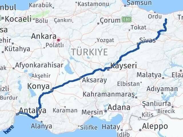 Antalya Dereli Giresun Arası Kaç Km - Yol Haritası