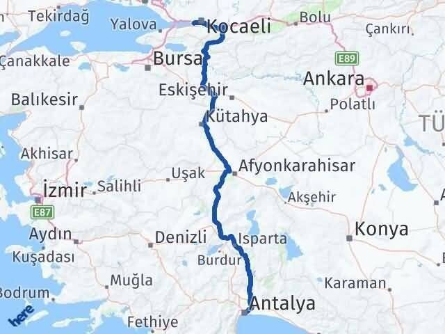 Antalya Derince Kocaeli Arası Kaç Km - Yol Haritası