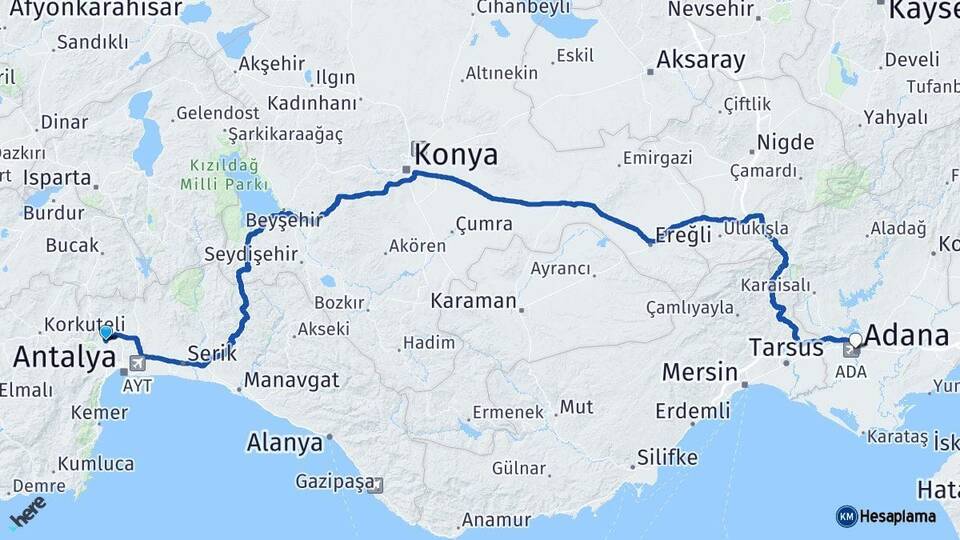 Antalya Döşemealtı Adana Arası Kaç Km - Yol Haritası