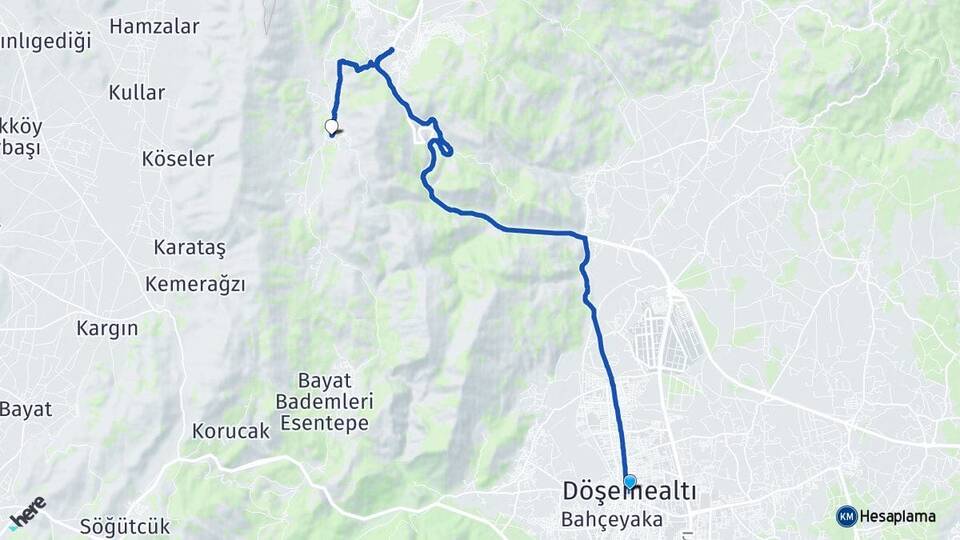 Antalya Döşemealtı Akkoç Döşemealtı Arası Kaç Km - Yol Haritası
