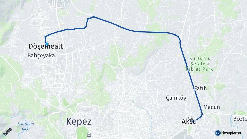 Antalya Döşemealtı Aksu Arası Kaç Km - Yol Haritası