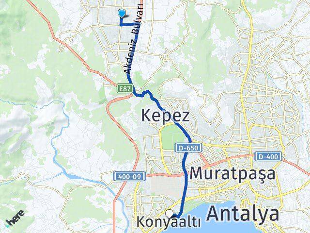 Antalya Döşemealtı Altınkale Konyaaltı Arası Kaç Km - Yol Haritası