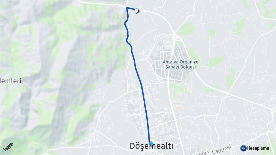 Antalya Döşemealtı Bıyıklı Döşemealtı Arası Kaç Km - Yol Haritası