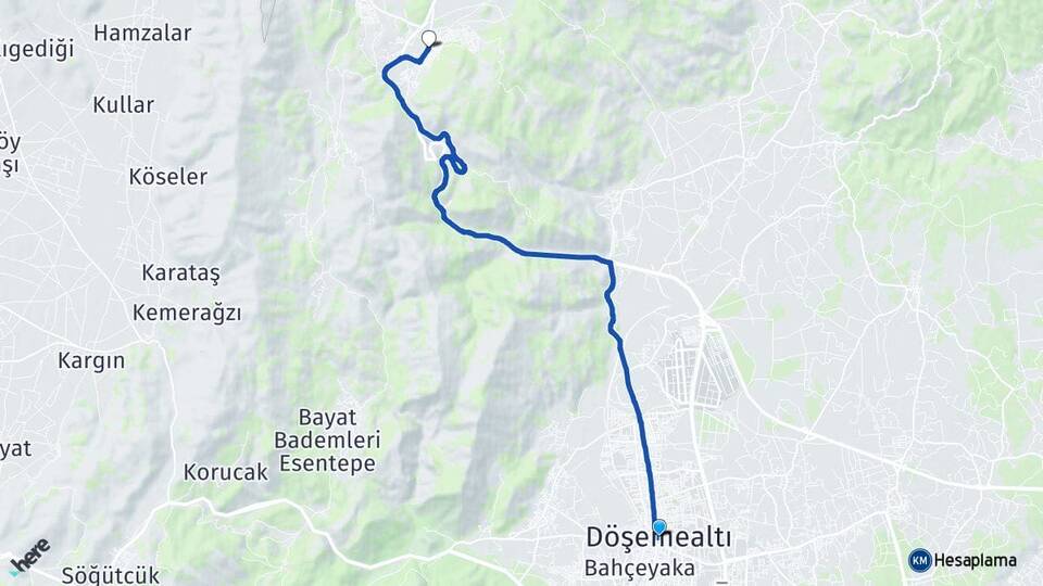 Antalya Döşemealtı Dağbeli Döşemealtı Arası Kaç Km - Yol Haritası