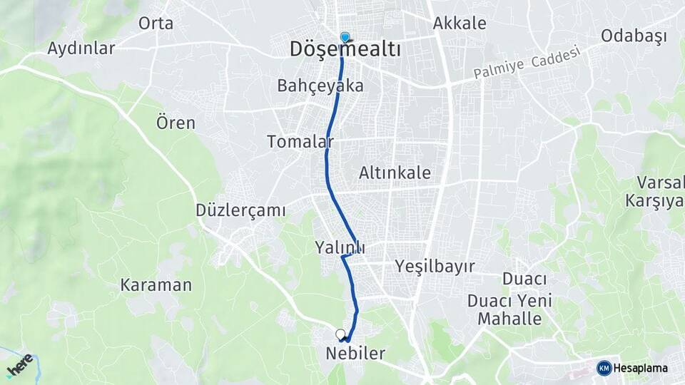 Antalya Döşemealtı Düzlerçamı Döşemealtı Arası Kaç Km - Yol Haritası