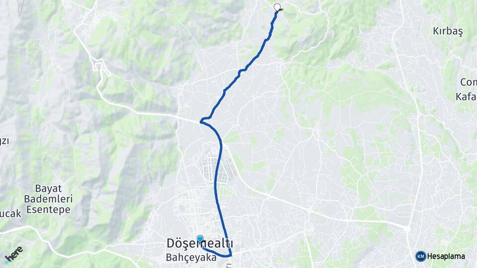 Antalya Döşemealtı Killik Döşemealtı Arası Kaç Km - Yol Haritası