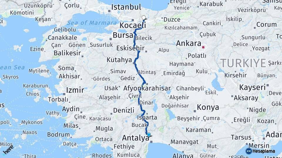 Antalya Döşemealtı Sakarya Arası Kaç Km - Yol Haritası