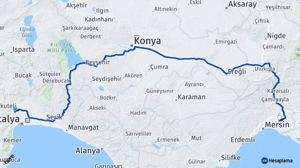 Antalya Döşemealtı Tarsus Mersin Arası Kaç Km - Yol Haritası