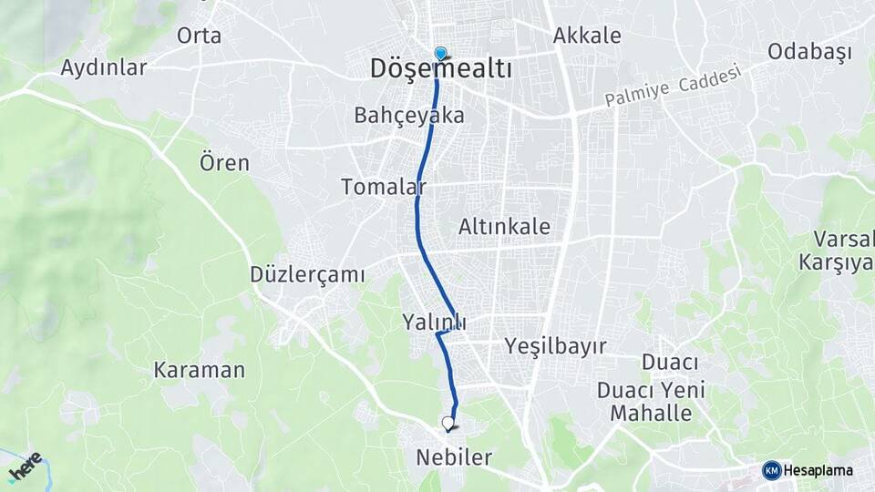 Antalya Döşemealtı Yeşilbayır Döşemealtı Arası Kaç Km - Yol Haritası