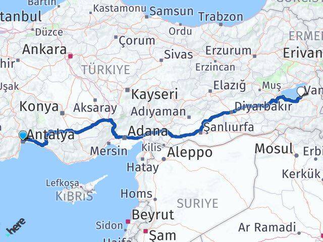 Antalya Edremit Van Arası Kaç Km - Yol Haritası