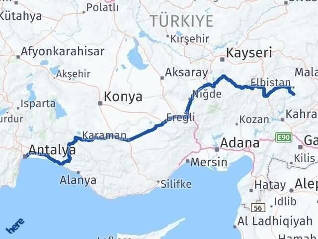 Antalya Ekinözü Kahramanmaraş Arası Kaç Km - Yol Haritası