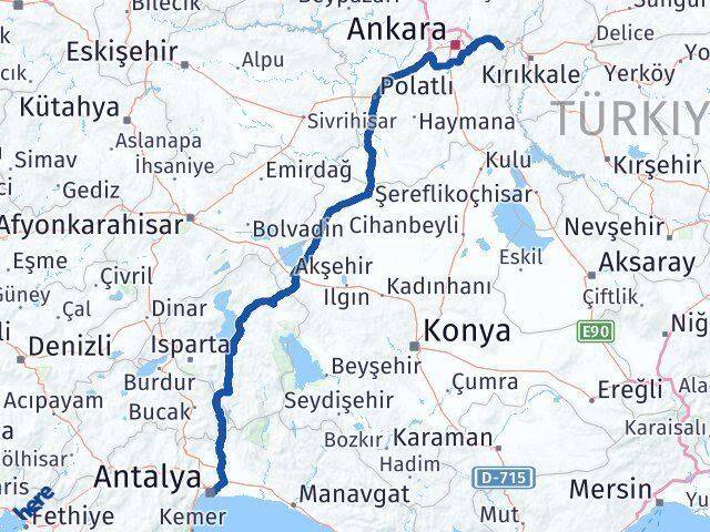 Antalya Elmadağ Ankara Arası Kaç Km - Yol Haritası