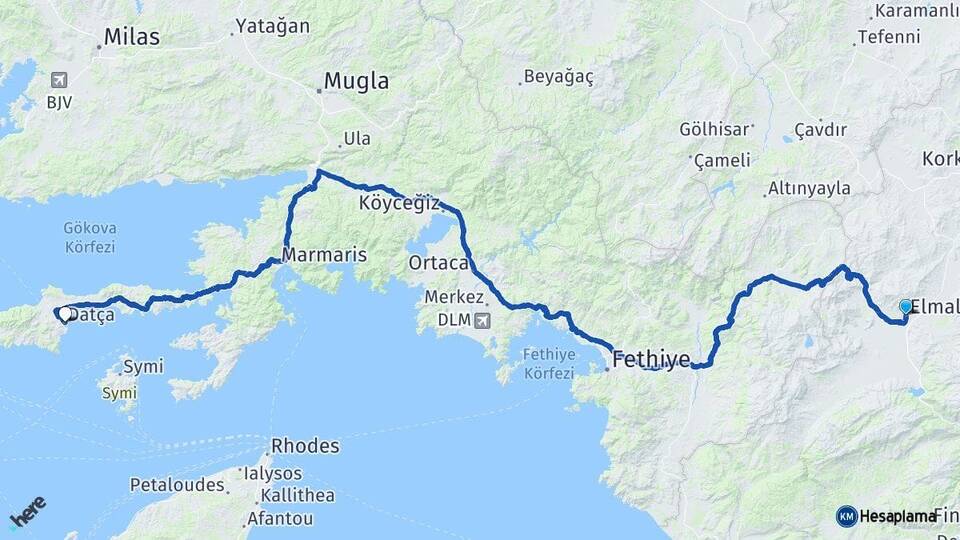 Antalya Elmalı Datça Muğla Arası Kaç Km - Yol Haritası