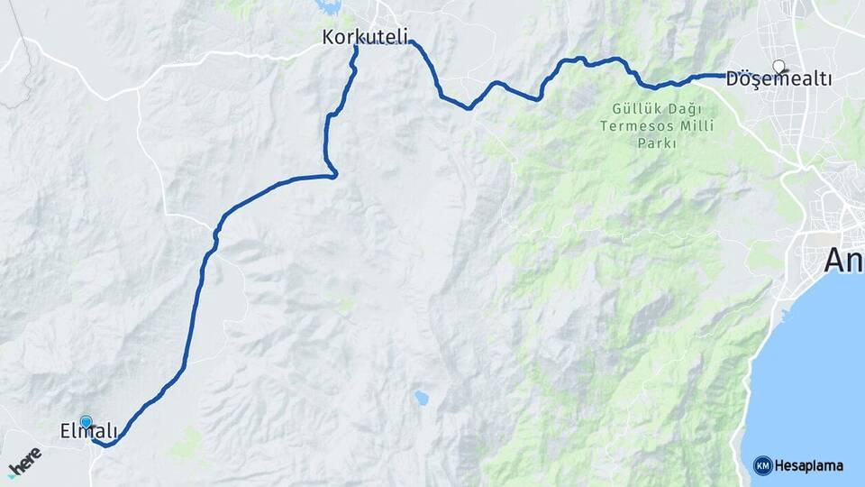 Antalya Elmalı Döşemealtı Arası Kaç Km - Yol Haritası