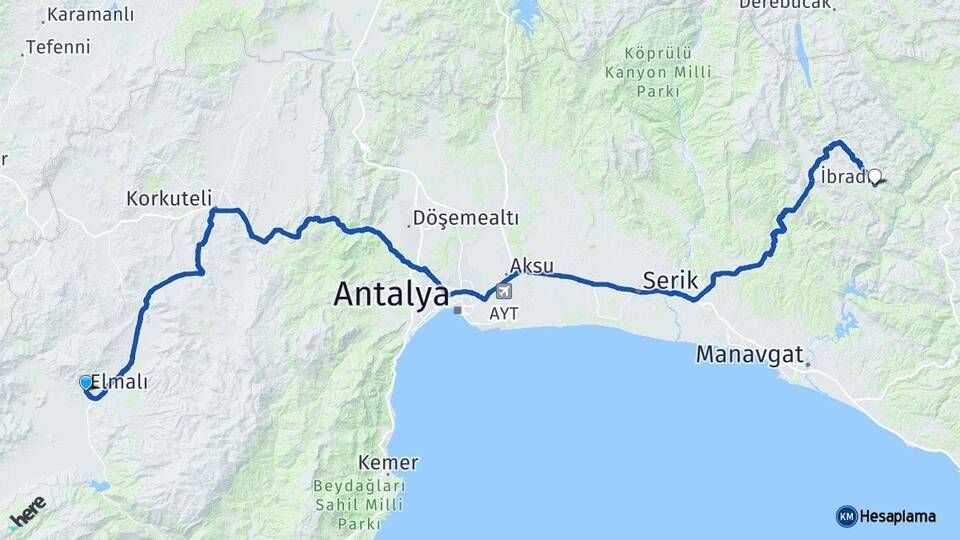 Antalya Elmalı İbradı Arası Kaç Km - Yol Haritası