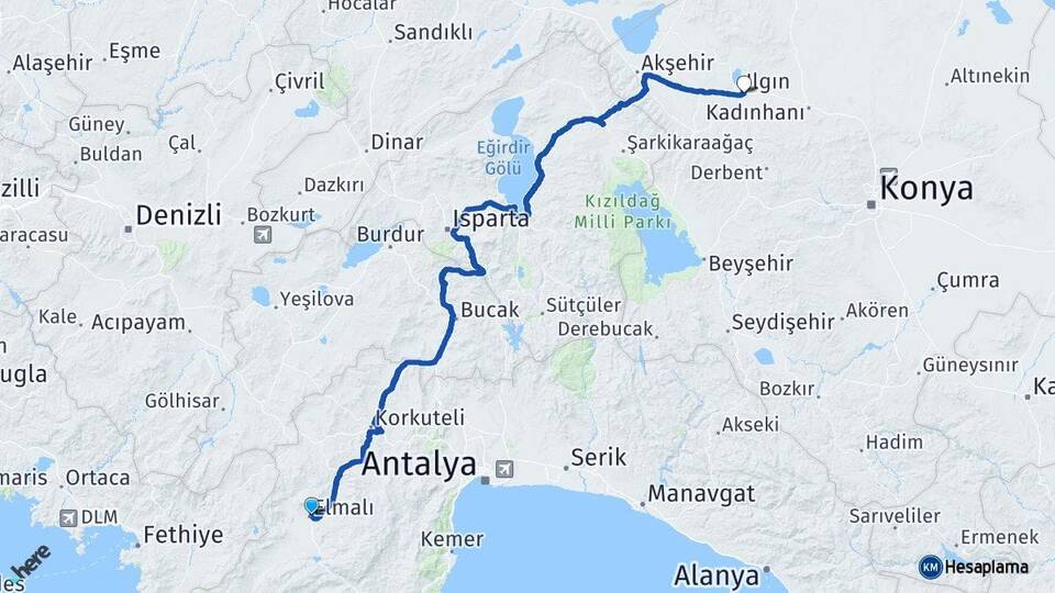 Antalya Elmalı Ilgın Konya Arası Kaç Km - Yol Haritası