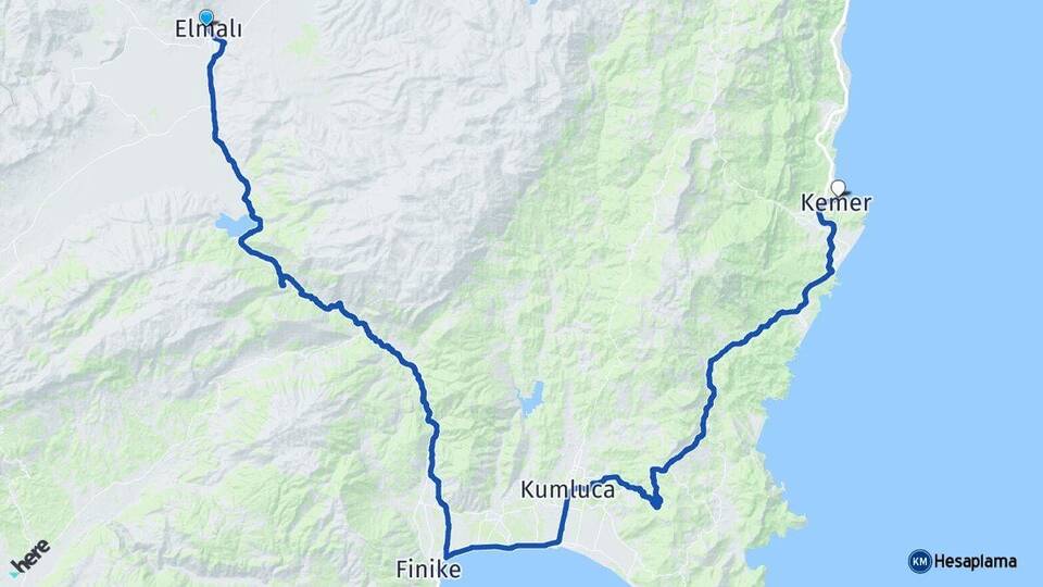 Antalya Elmalı Kemer Arası Kaç Km - Yol Haritası
